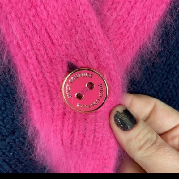 Juicy Couture Angora Trim Knit Cardigan Navy, Pink, Soft, Y2K - Picture 4 of 6